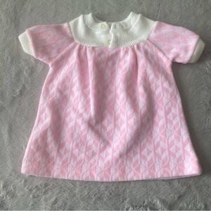 Vintage Pink Knit Baby Dress with White Collar terry cloth 6-12 months
